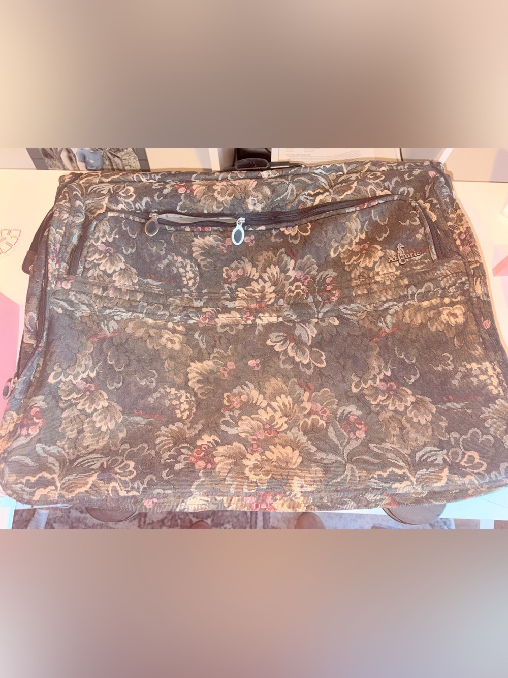 Vintage Atlantic Floral Tapestry Rolling Garment Bag Suitcase Luggage